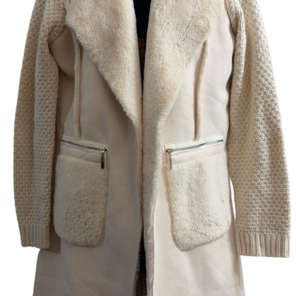 Love Token Oversized Long Faux Fur & Knit Cream Soft Jacket fits various sizes - Picture 5 of 5